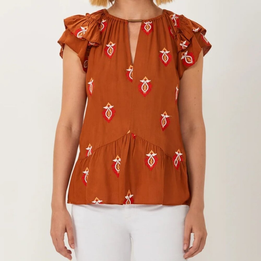 ECRU Copper Brown Embroidered Top SIZE SMALL